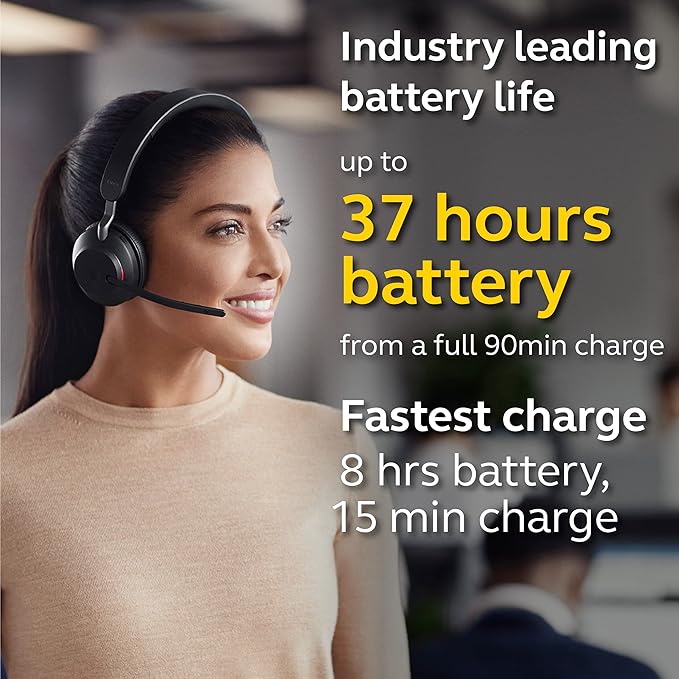 Jabra Evolve2 65 MS Wireless Headphones with Link380a, Stereo, Black – Wireless Bluetooth Headset for Calls and Music, 37 Hours of Battery Life, Passive Noise Cancelling Headphones