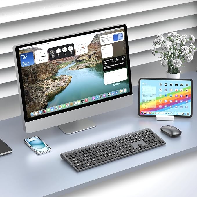 Wireless Keyboard and Mouse Combo, Ultra Slim Full Size Silent Keyboard | Scissor switch keys, quiet typing and clicking, 3 DPI adjustable mouse, 2.4GHz USB, for Computer,Windows, Mac, Laptop, PC