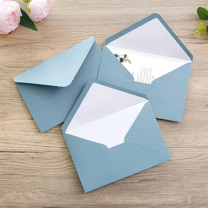 PONATIA 50PCS/Pack A4 Envelopes 4x6 Envelopes for Weddings Invitations, Birthday Party Cards, Gift cards Envelopesngs Invitation Cards, (Dusty Blue, A4)