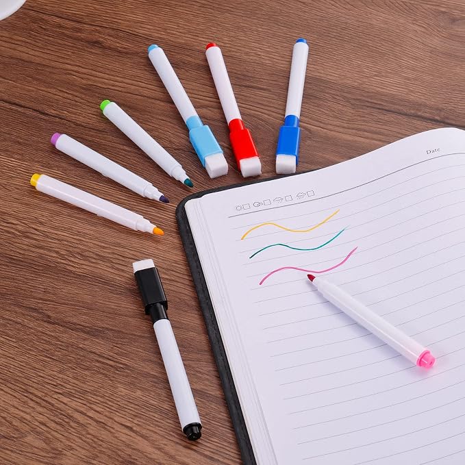 PATIKIL Dry Erase Marker Pens Black Ink Point with Eraser Cap 30Pcs | Marker Pens with Eraser Cap for Office Home Classroom, White Pen Rod