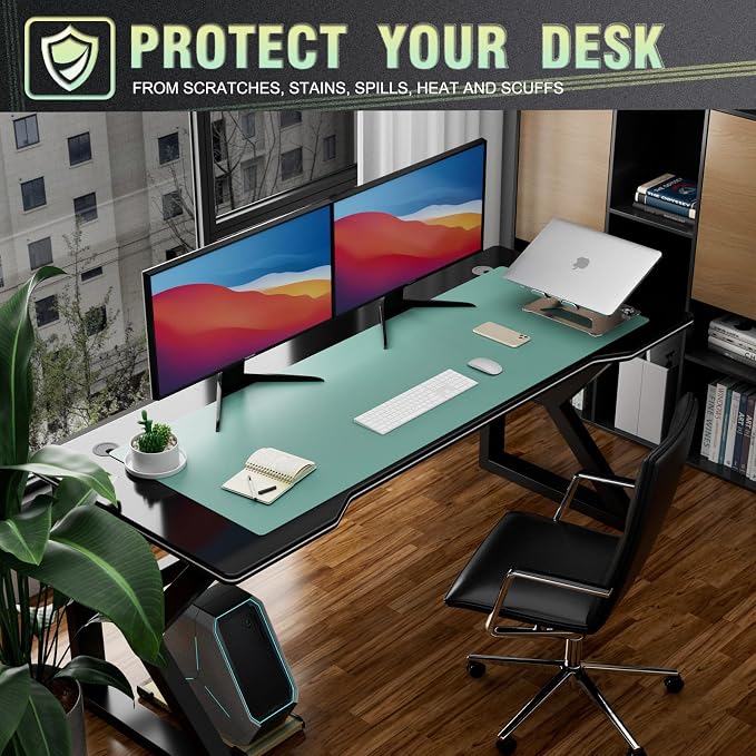 K KNODEL Extra Large Desk Mat, Leather Mouse Pad (47.2"x17", Green) | Desk Pad, Keyboard Pad, Computer and Laptop Mat, Desktop Protector and Cover, Writing Pad and Blotter for Home Office