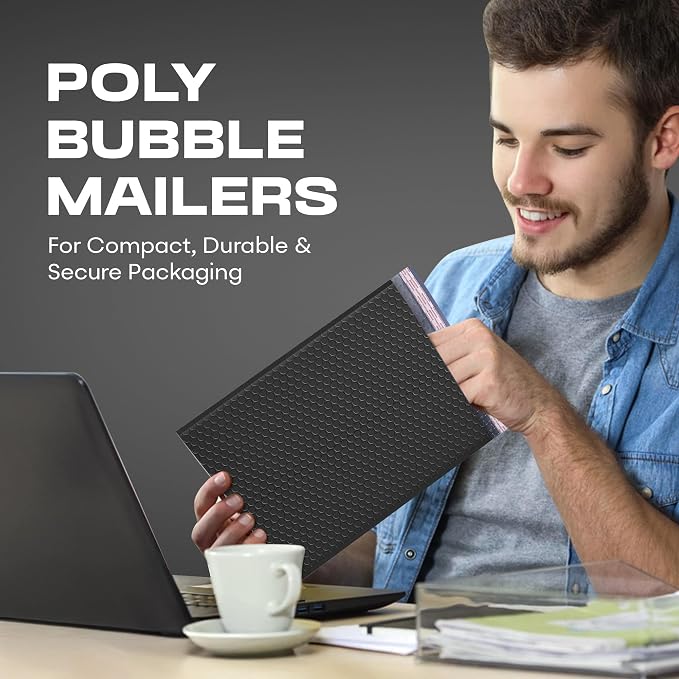 Jet Black Bubble Mailers 14.25x20 Poly Padded Envelopes #7 100 Pack | Holds Clothing & Bulk Items, Self-Seal Closure, Cushioned Protection, Water-Resistant Poly, Bulk Pack