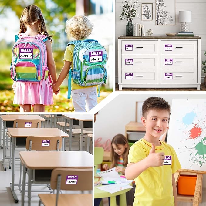 256 Pcs Name Tags Sticker 3"x2.5" Hello My Name is Stickers, Purple Name Labels Adhesive Identification Name Badges for School, Office, Meeting, Family Parties, Mailing