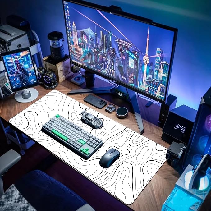 Gaming Mouse Pad Desk Pad XL Large Mouse Mat Keyboard Mat Office Desk Decor AccessoriesKeyboard Mat Office Desk Decor Accessories (White Geometric)