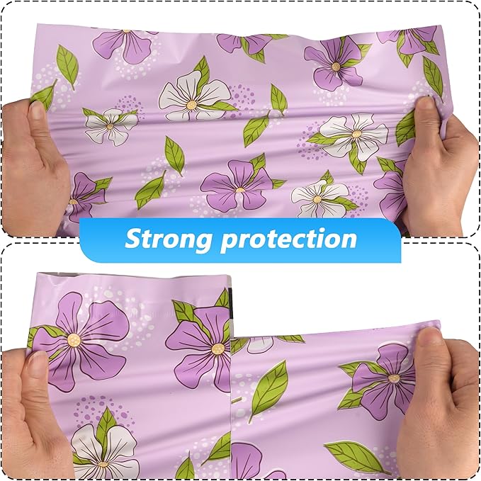 Poly Mailer 10x13 Inch 25 Pcs, Waterproof and Tear-Resistant Shipping Bags for Clothing, Strong Self-Sealing Mailing Bags with Purple Flower Printed Packaging