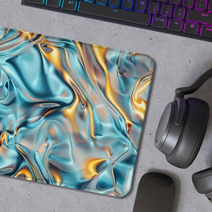Teal Mouse Pad, Modern Blue and Gold Liquid Mouse Pads for Wireless Mouse Computers Laptop Desk Accessories, Blue Mouse Pad, Teal Office Supplies,Desk Accessories, 9.5x7.9 Inch