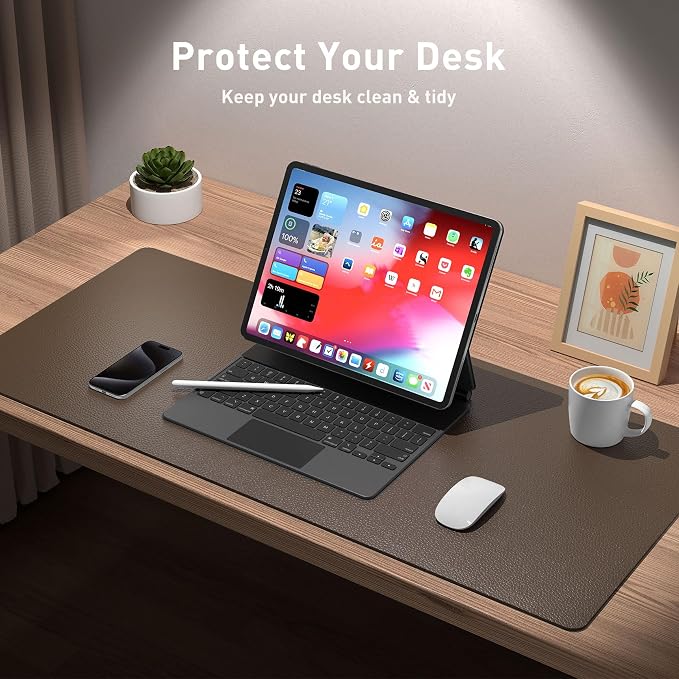 Aothia Leather Desk Pad Protector, Office Mat, Large Mouse Pad, Non-Slip PU Leather Blotter, Laptop Desk Pad, Waterproof Writing Pad for Office and Home (Coffee, 31.5" x 15.7")
