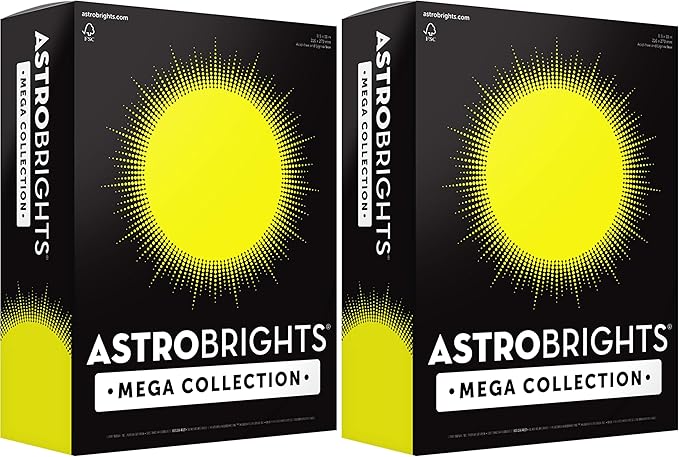 Astrobrights Mega Collection Colored Paper, Neon Yellow, 625 Sheets, 24 lb/89 gsm, 8.5" x 11" - MORE SHEETS! (91676) (Pack of 2)