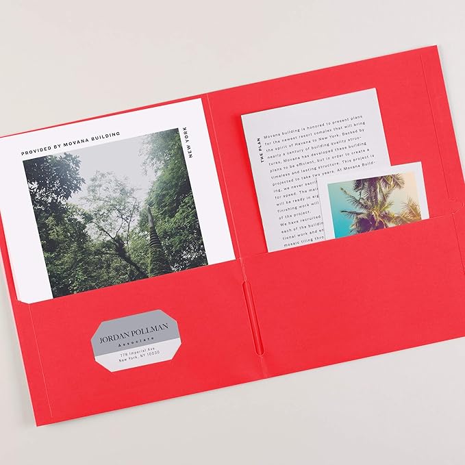 Avery Two Pocket Folders, Holds up to 40 Sheets, Business Card Slot, 25 Red Folders (47989)