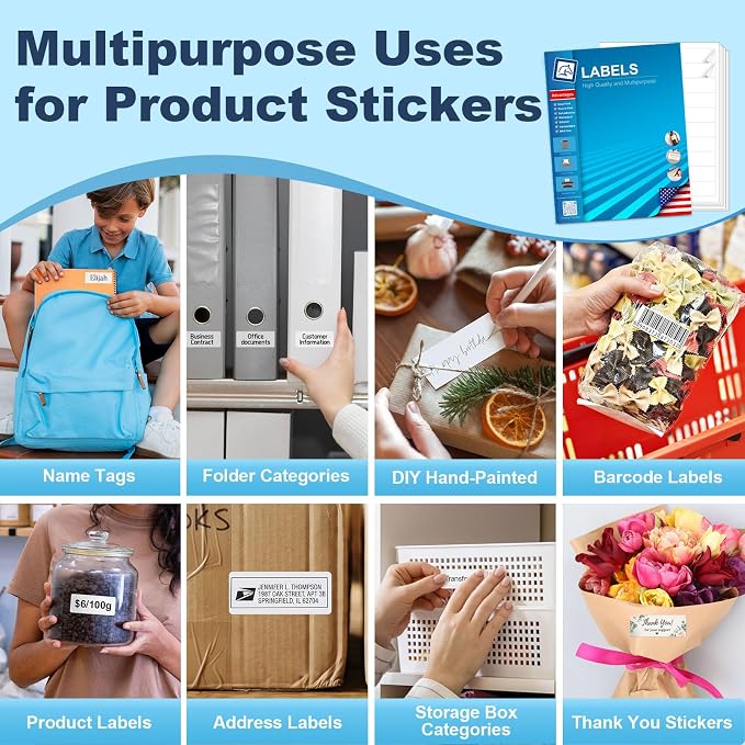 1" x 2-5/8" Address Labels 1500 Labels Sticker Paper for Laser & Inkjet Printers, Address, Shipping, Barcode, Mailing & Product Stickers, White Adhesive Labels (50 Sheets) with Free Template