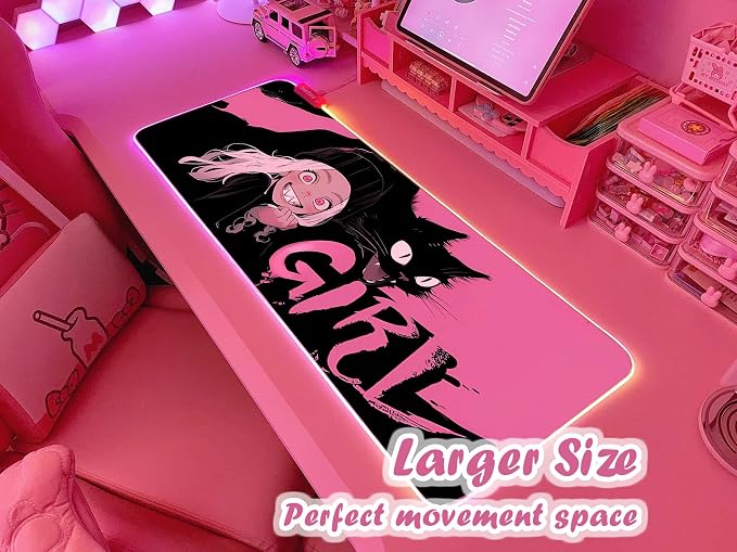 JMIYAV Pink RGB Gaming Mouse Pad 31.5x12 Inch PC XL Large Extended Glowing Led Light Up Desk Pad Non-Slip Rubber Base Computer Cute Mousepad Mat Desk Accessories Gaming Setup Dream Girl