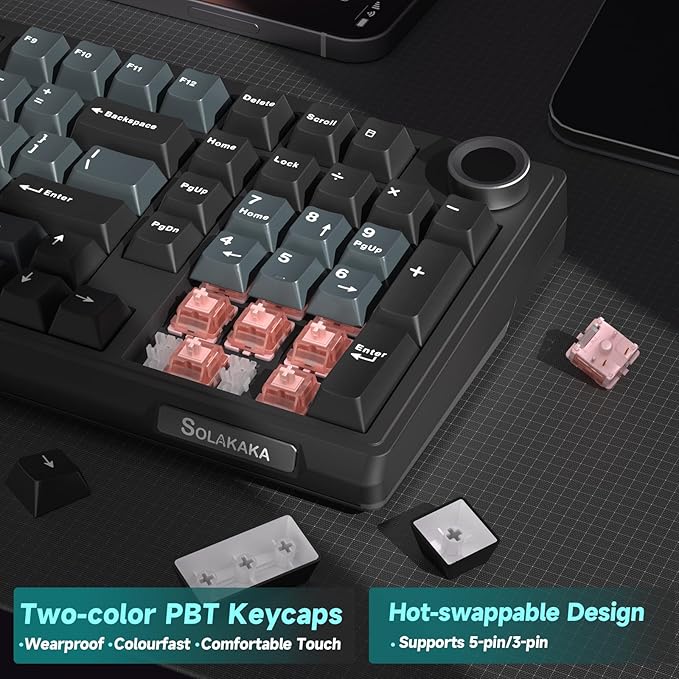 SOLAKAKA KI99 Pro Wireless Mechanical Keyboard Quiet Switch,Hot Swappable Pre-Lubed Switches Silent Keyboard with RGB Backlit,Gasket Structure Computer Gaming Keyboards(BlackBlue, Silent Switch)