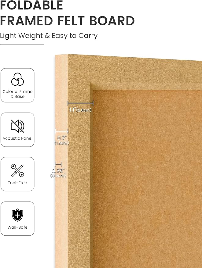 Fluxynara 23.6" x 17.1" Felt Frame Bulletin Board, Sunset Yellow | Cork Board Alternative with 12 Removable Adhesive Tabs, Foldable Pin Board for Wall, Home, Office, Classroom & Dorm
