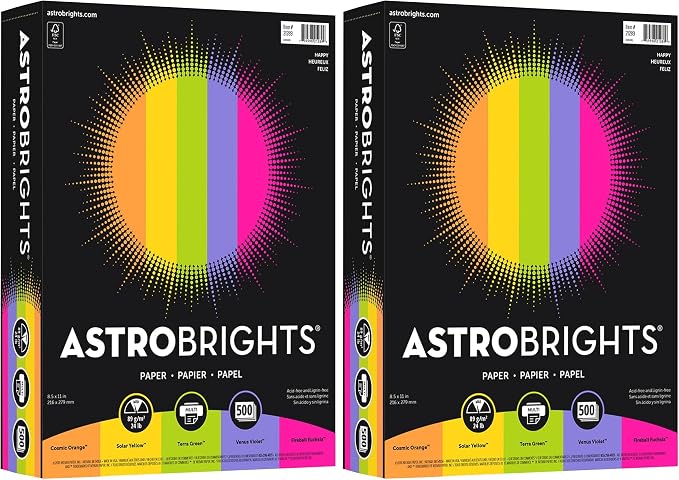 Neenah Astrobrights(R) Bright Color Paper, 8 1/2in. x 11in., 24 Lb, Assorted Colors, Ream Of 500 Sheets, 21289, (Pack of 2)