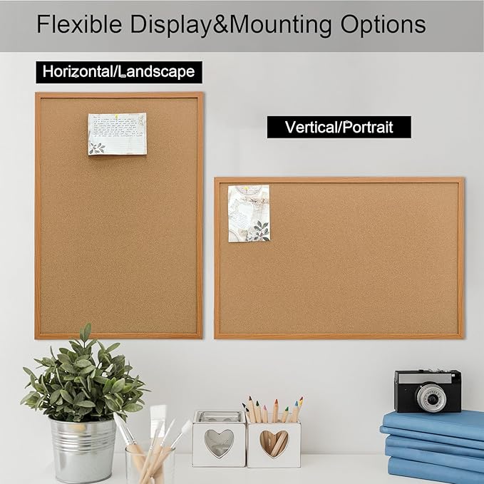 Cork Bulletin Board for Wall - 36” x 24” Bulletin Board Wall Mounted Wood Frame Message Board pin Board for School,Office and Home
