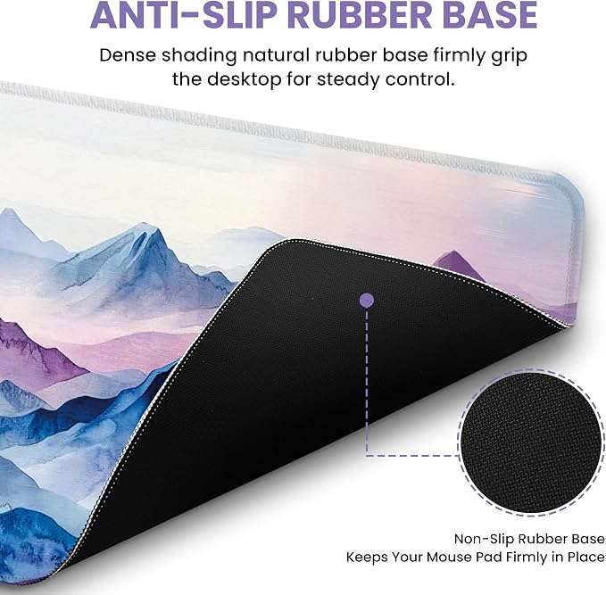 Aesthetic Desk Mat, Cute Distant Peaks Desk Pad Protector for Work & Decor, 35.4" x 15.7", Pretty Non-Slip Extended Mouse Pad for Office or Home