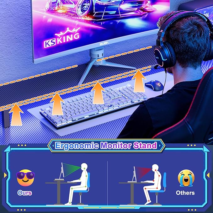 L Shaped Gaming Desk with Power Outlets & LED Lights, 53 inch Corner Computer Desk with Monitor Stand and Storage Bag, Home Office Desk Table for Bedroom, Dual Workstation, Carbon Fiber Black