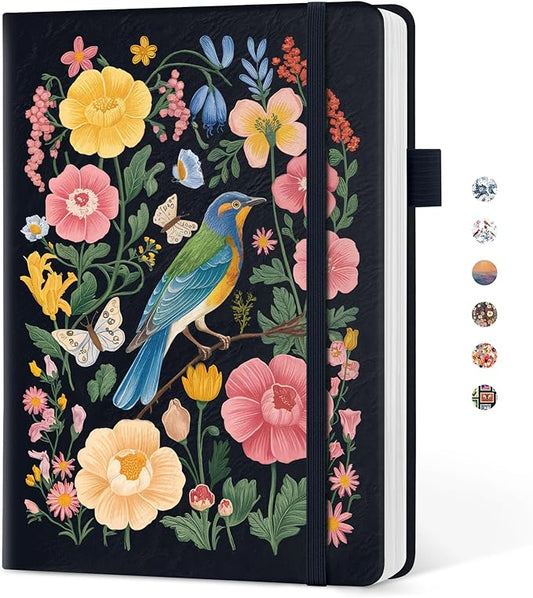 Taja Pretty Dotted Journal for Women, Aesthetic Cute Hardcover Leather Journal for Writing, A5 Journaling Notebook for Work & Sketch, Perfect for Office School Home, 160 Pages, Garden Bird