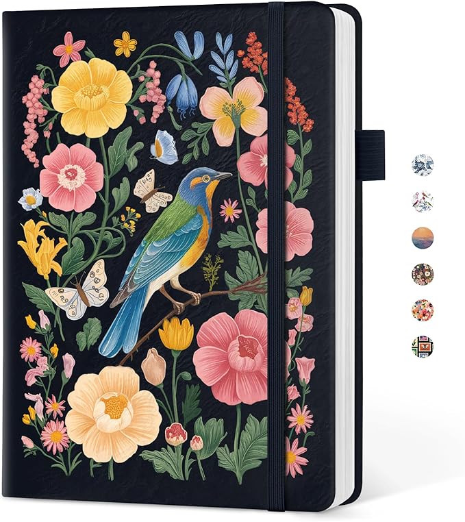 Taja Pretty Lined Journal for Women, Aesthetic Cute Hardcover Leather Journal for Writing, A5 College Ruled Notebook for Work & Note Taking, Perfect for Office School Home, 160 Pages, Garden Bird