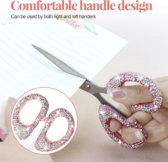 Koqye 6.3-Inch Pink Rhinestone Scissors - Stainless Steel Cute Scissors for Office, Home & Crafting, Decorative Bling Handle Paper Cutting Tool (Pink)
