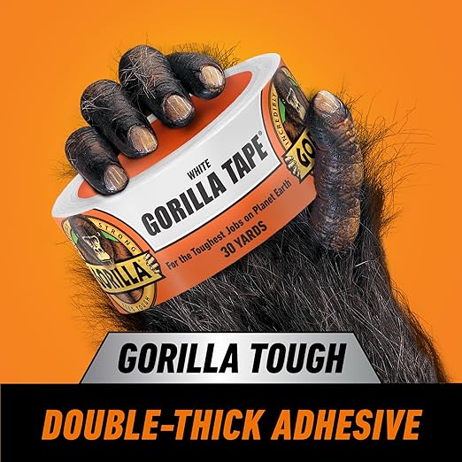 Gorilla Tape, White Duct Tape, 1.88" x 30 yd, White, (Pack of 2)