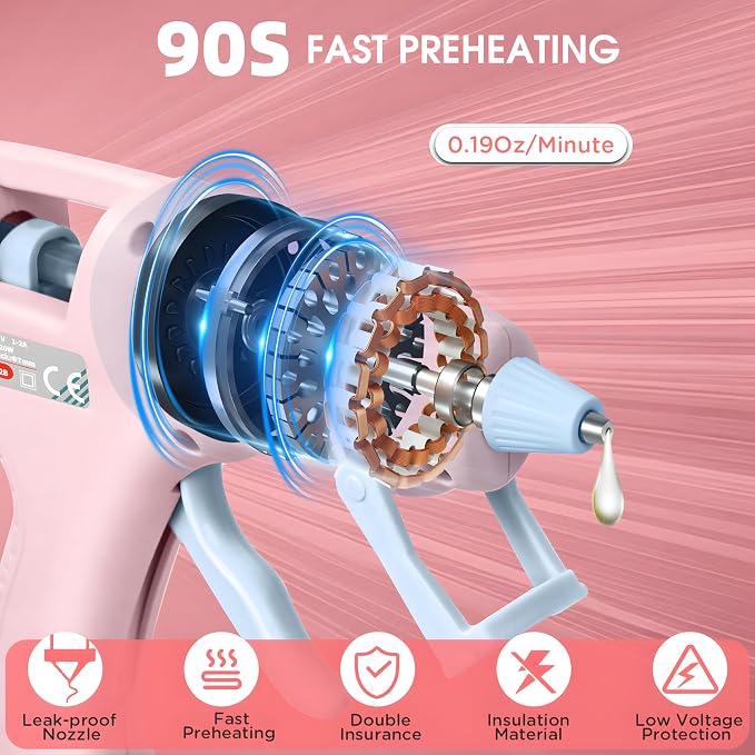 Pink Cordless Hot Glue Gun with 30 Sticks, Fast Heating 2.6Ah Rechargeable | 20W Anti-Drip Glue Gun and Sticks Set (0.27"×6") USB-C Rechargeable Mini Glue Gun Ideal for School Crafts DIY Making Repairs