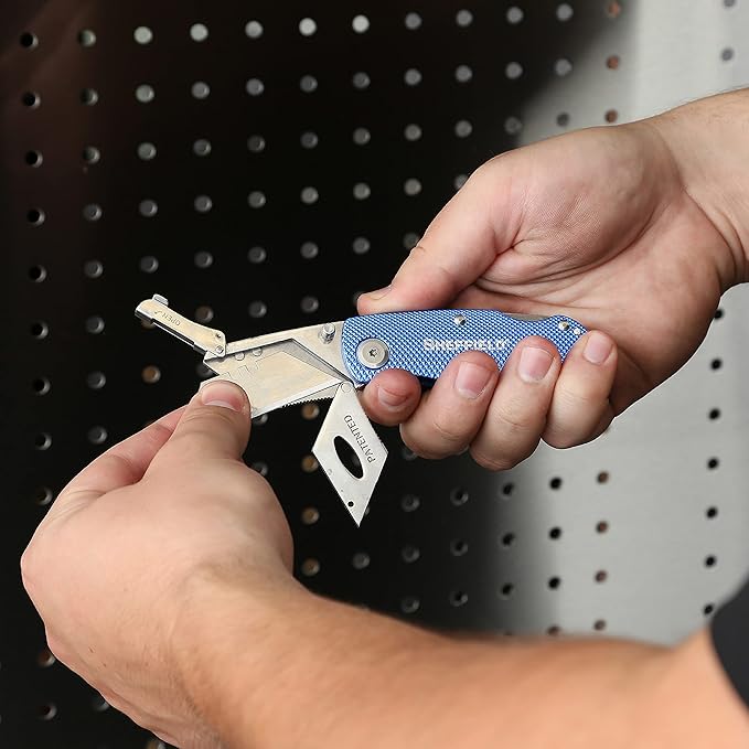 Sheffield Folding Utility Knife, Accepts Standard Utility Knife Blades, Box Cutter Aluminum Handle, Razor Blades Included, For Home, Office, Trades, and Warehouse