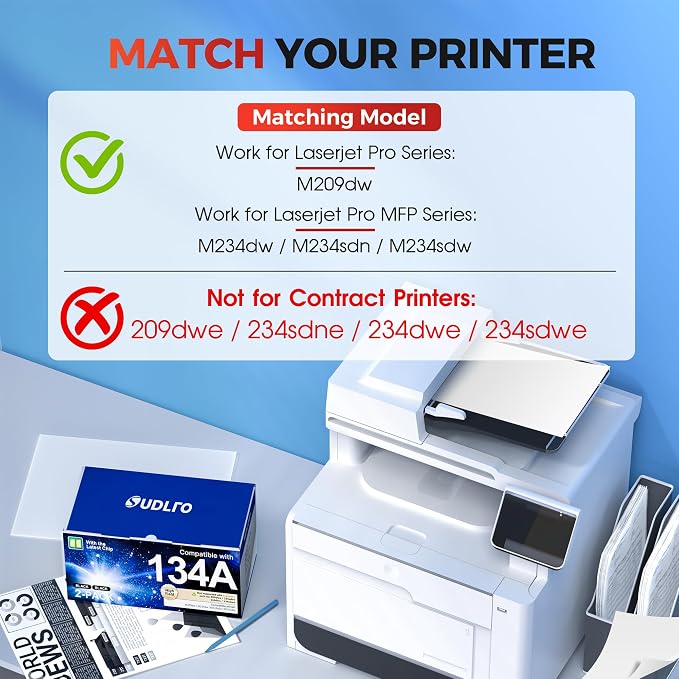134A Black Toner Cartridge 2-Pack Replacement for HP 134A 134X (with Chip) | W1340A W1340X 134A Toner Compatible with HP LaserJet M209dw Laser Printer MFP M234dw M234sdw M234sdn Printer Cartridge