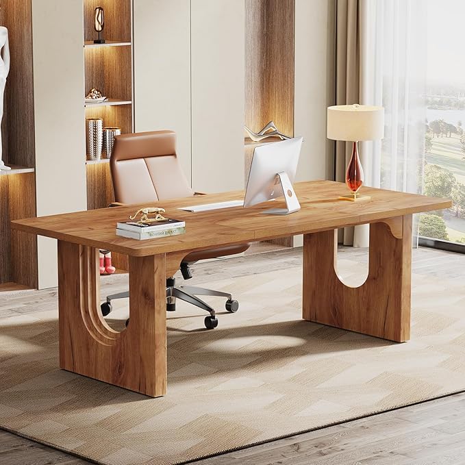 Tribesigns Modern Executive Desk, 70.9" Large Office Computer Desk, Conference Table Meeting Room Table, Simple Workstation Business Furniture for Home Office, Brown