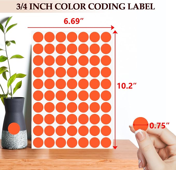 PARLAIM 3/4 Inch Coding Circle Sticker Labels,Pack of 1050 Round Color Code Dot Labels Stickers for Home Office Marking,Organizing(Neon Orange)