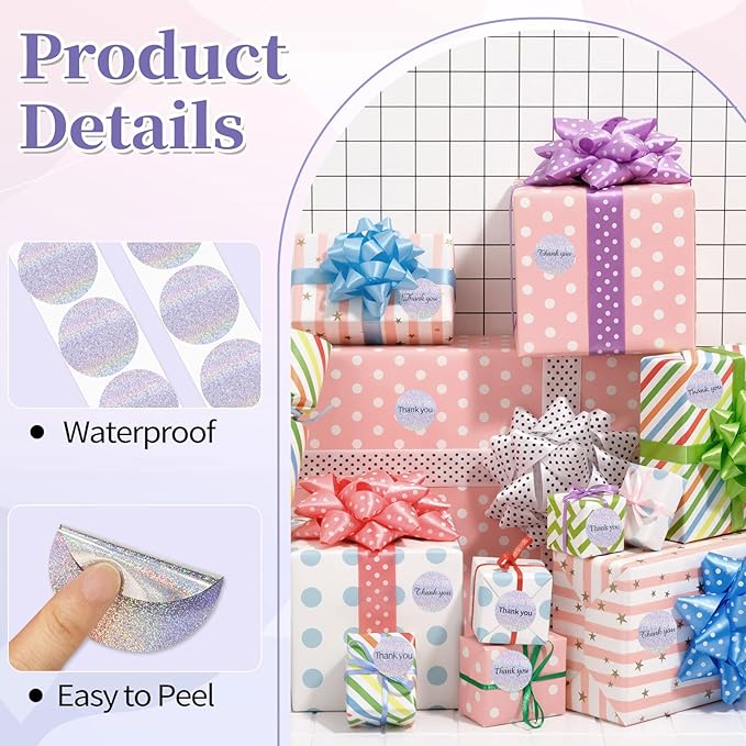 1.5 Inch Thermal Labels,Holographic Circle Direct Thermal Stickers,for Address Design DIY Logo Business(300 pcs/Purple dots)