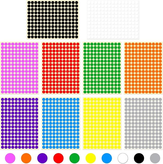 3/8" Small Colored Dot Stickers 1650 PCS Round Circle Stickers Tiny 10 Colors Coding Labels Mini Sticker for Office,Classroom (10 Colors, 3/8" (10 mm))
