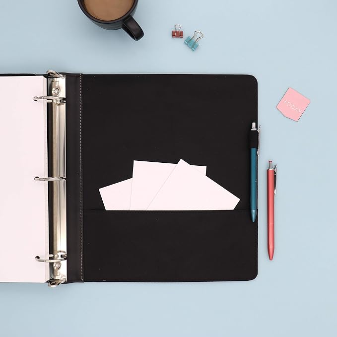 Blue Sky ProView Legacy Black 3 Ring Binder, Letter Size, 1.5", Textured Faux Leather Cover, Built in Pockets, Holds 265 Sheets (10040) | Textured Faux Leather Cover, Built-in Pockets, Holds 265 Sheets, For Office and School