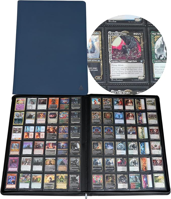 Rayvol Premium 2300 Pockets Card Binder, Large 36-Pocket 2000+ Ringless Trading Card Album - Side Loading UltraSonic-362304 Tech Zip Binder for TCG -Blue