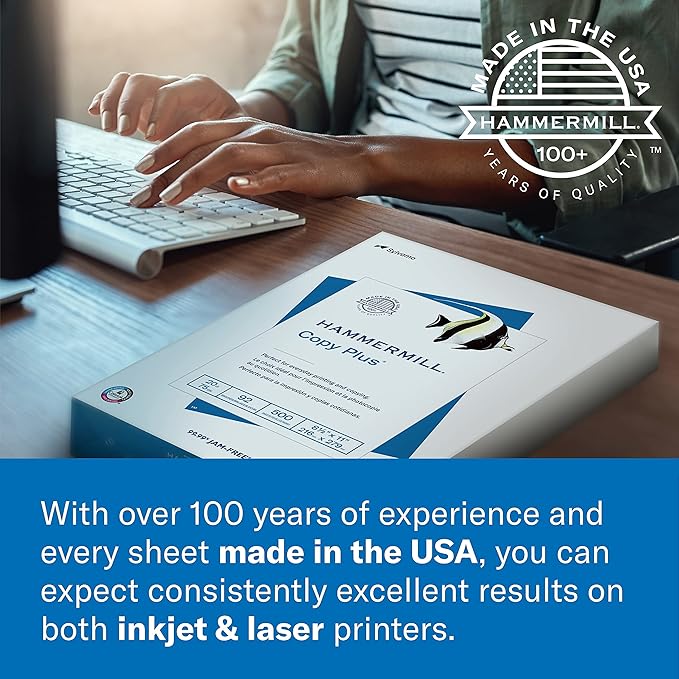 Hammermill Cardstock, Premium Color Copy, 60 lb, 8.5 x 11-100 Bright, Made in the USA Card Stock, 122549R, White - 1 Pack (250 Sheets)