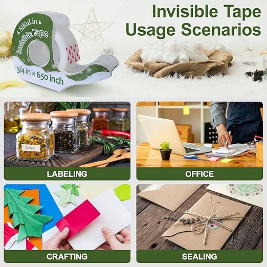 Tape,Gift Wrapping Tape, 6 Rolls with Dispensers, Includes Invisible, Double-Sided and Clear Tape for Wrapping Paper, Back to School, Home, Office, Christmas, Holiday