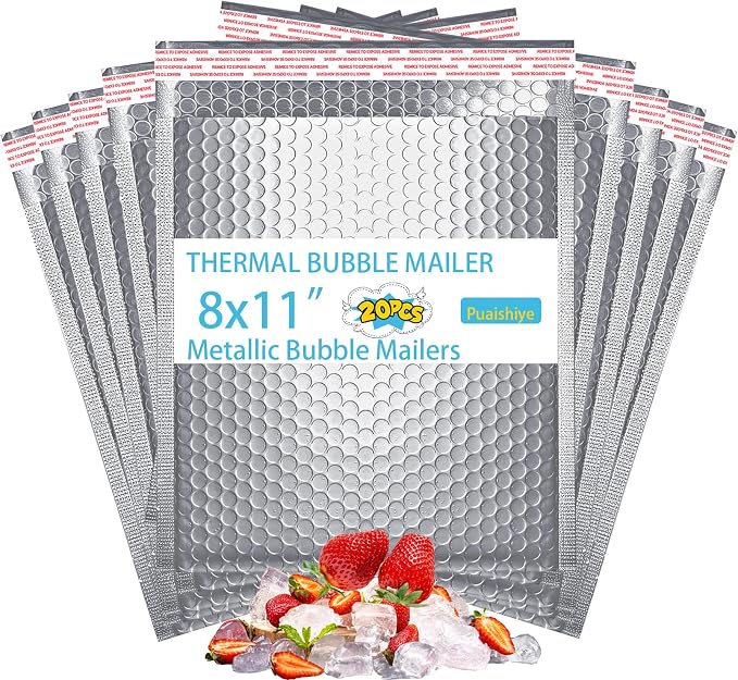 20-Pack 8x11 Inch Insulated Shipping Mailers | Waterproof & Durable Self-Seal Envelopes for Food, Cosmetics, Health Products | Tamper-Proof Cold Packaging (Single-Use)