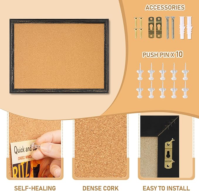 DOLLAR BOSS Cork Board for Office 30 X 20 Inches Cork Boards for Walls Bulletin Board, Decorative Hanging Pin Board Rustic Wooden Frame Vision Board Cork Notice Board for Office Home Decor, Black