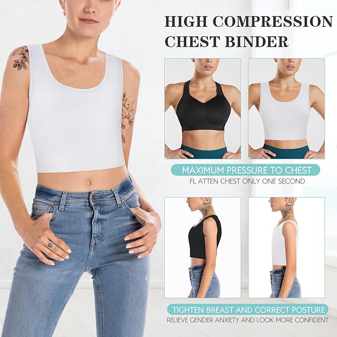 LODAY Women Transgender Tomboy FTM Elastic Chest Binder Bra Pullover Tank Top