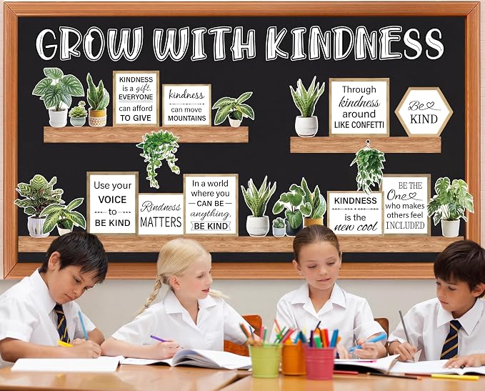 Summer Greenery Bulletin Board Set Plant Kindness Classroom Decoration Motivational Potted Plant Bulletin Board Inspirational Bookshelf Cutouts for Back to School Home Office Classroom Wall Decor
