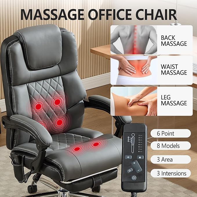 Executive Office Chair with Footrest,Big and Tall Ergonomic Computer Desk Chair for Heavy People,High Back Reclining Leather Chair with