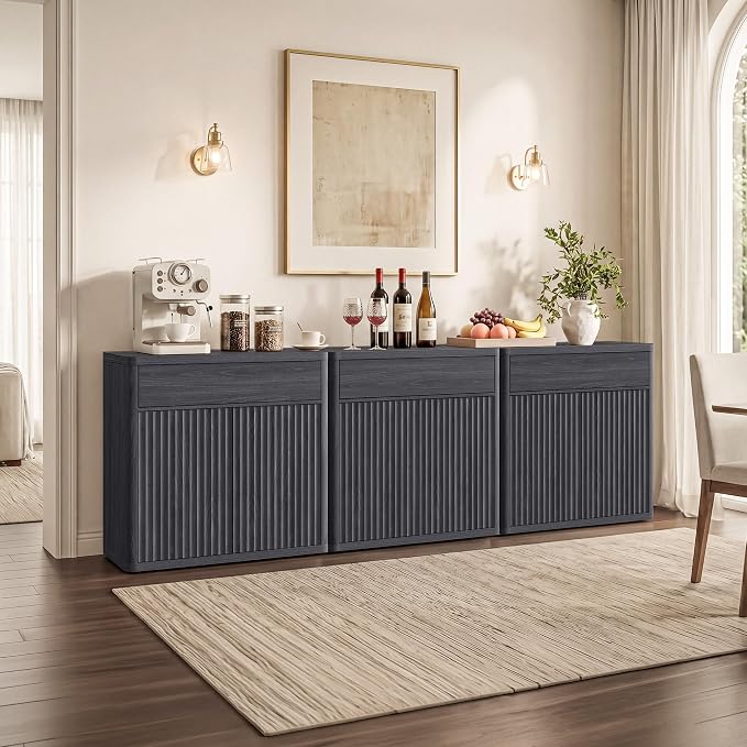 SICOTAS Buffet Cabinet with Storage - Accent Fluted Storage Cabinet with 2 Doors & 1 Drawer 34.6" Wide Modern Sideboard Credenza Large Buffet Table for Living Room Kitchen Dining Room Entryway Office