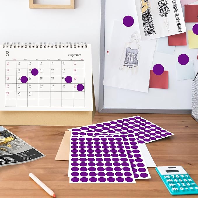 PARLAIM 3/4 Inch Coding Circle Sticker Labels,Pack of 1050 Round Color Code Dot Labels Stickers for Home Office Marking,Organizing(Fluorescent Purple)