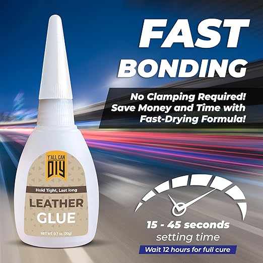Y'allCanDiy Super Glue for Leather - Leather Glue - Adhesive for Purses, Sofas and Furniture. Heavy Duty Waterproof Cyanoacrylate Based Adhesive for Leathercraft, Upholstery