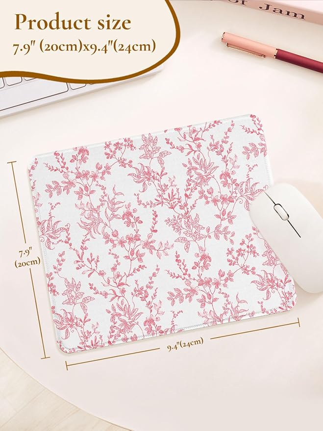 Elegant Pink Flowers Mouse Pad, Waterproof Aesthetics Floral Mouse Pads Design, Non-Slip Rubber Base Computer Simple Funny Mousepad,Small Mouse Mat Desk Accessories Office Supplies