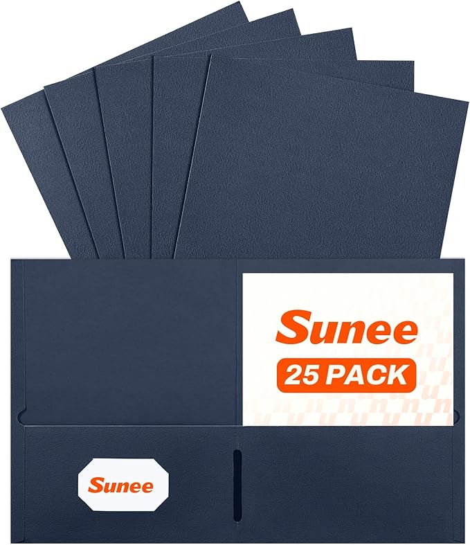 SUNEE Folders with Pockets(25 Pack, Dark Blue), 2 Pocket Folders Fit Letter Size Paper, Paper File Folder for School Office Home Business