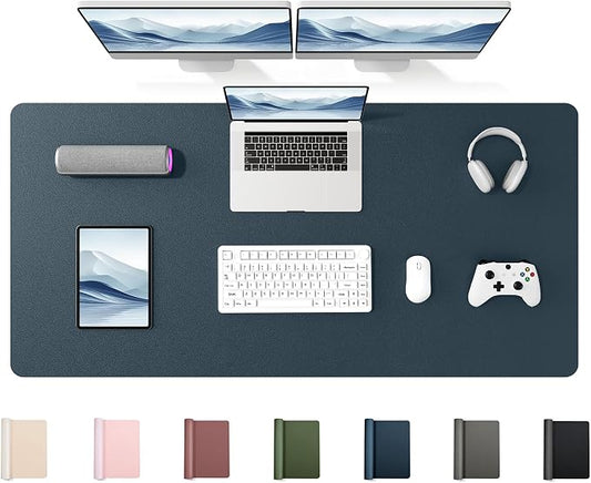YSAGi 55" x 24" Large PU Leather Desk Mat for Keyboard and Mouse - Waterproof Non-Slip Desk Pad Protector for Office, Home, Writing Desk, Dark Blue