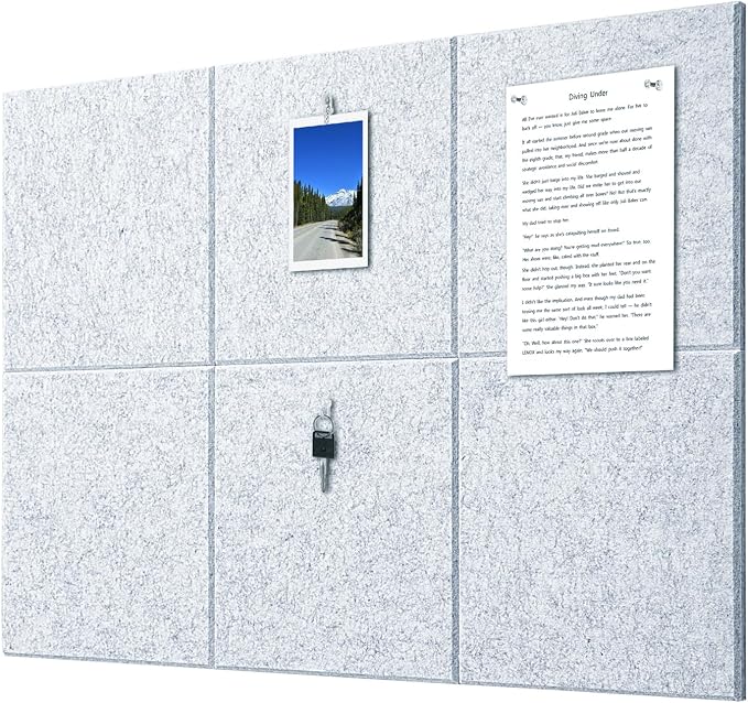 Felt Wall Tiles Bulletin Board Large Cork Board Alternative 6 Pack 11.81”x11.81”x0.47” Felt Pin Board Tack Board with Safe Removable Adhesive Tabs for Home Office School 36x24 (Silver Grey)