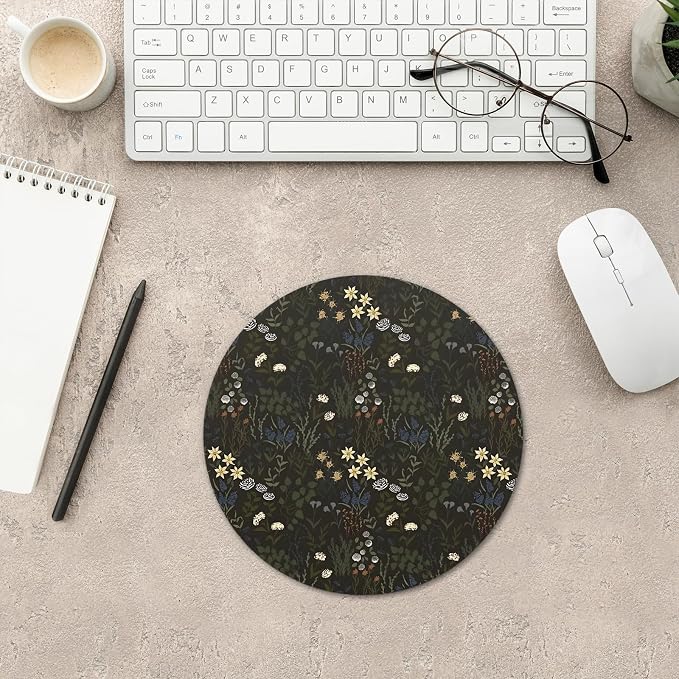 Dark Green Plant Mouse Pad, Cottagecore Herb Botanical Floral Mousepad Mouse Mat with Non-Slip Rubber Base for Home Office Desk Accessories, Green Office Supplies, 7.9x7.9 Inch