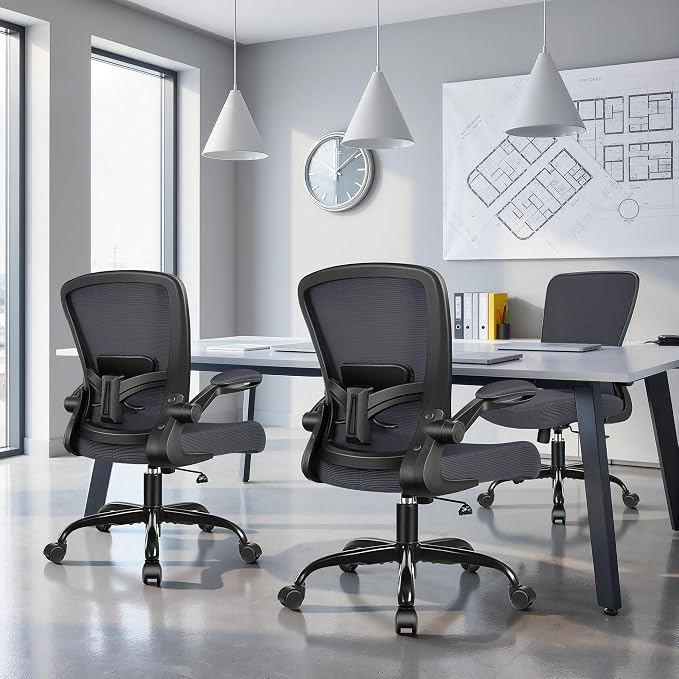 FelixKing Office Chair, Ergonomic Desk Chair Breathable Mesh Chairs Adjustable High Back Lumbar Support Flip-up Armrests, Executive Rolling Swivel Comfy Computer Chairs Home Office Dark Gray